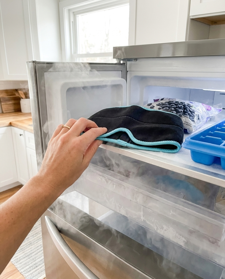 IceLull cap resting flat in a freezer, ready to use